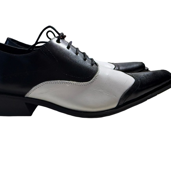 Zota Classic Two-Tone Wingtip Oxfords Black & White Leather Shoes Size 9.5 - Picture 5 of 12